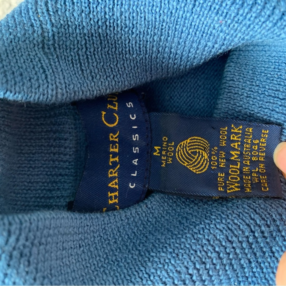 Vintage 100% Merino Wool Blue mock neck Sweater - Picture 3 of 6